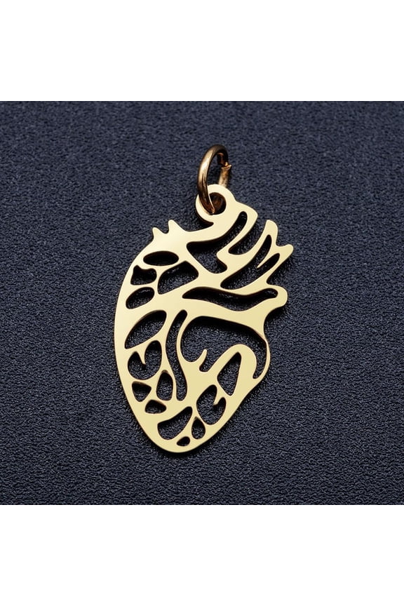 5Pcs 201 Stainless Steel Pendants Anatomical Organ Heart Shape with Unsoldered Jump Rings Golden