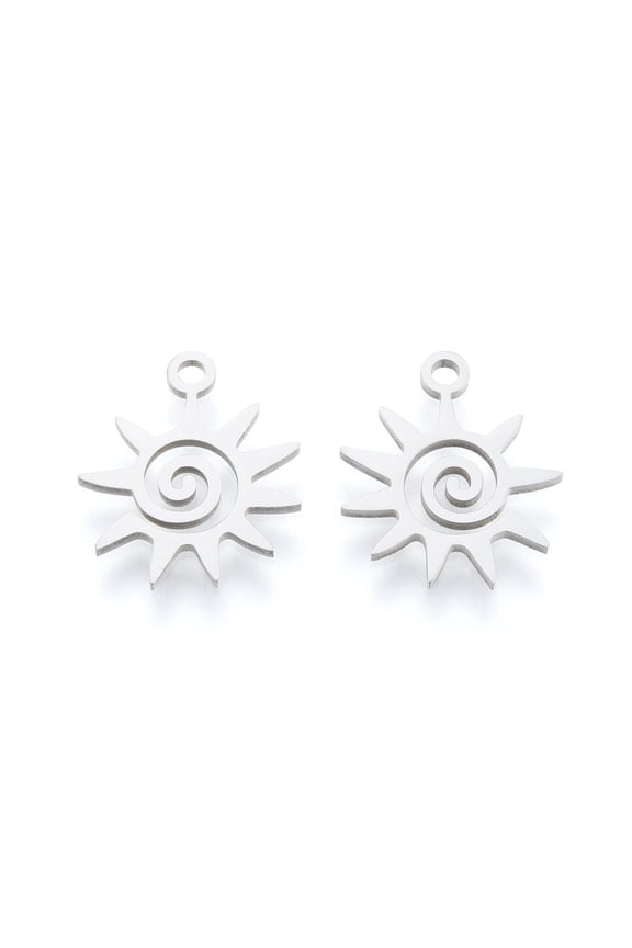 5Pcs 201 Stainless Steel Sun Charms 15x13x1mm Metal Swirl Spiral Charms Mini Hollow Sun Ornaments with 1.5mm Hole Stainless Steel Color