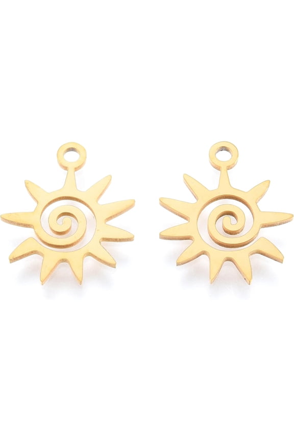 5Pcs 201 Stainless Steel Sun Charms 15x13x1mm Real 18K Gold Plated Metal Swirl Spiral Hollow Sun Charms Mini Sun Charms with 1.5mm Hole Ideal