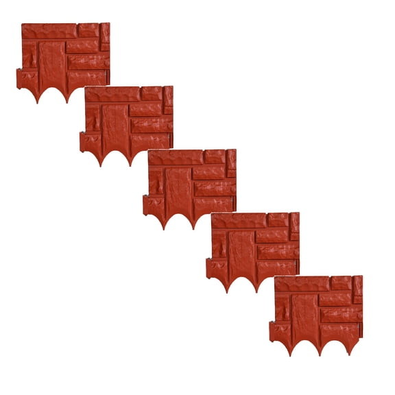 5Pcs 2026 Imitation Stone Garden Fence Wall Block Faux Stone Edging for Landscaping,Garden Border Landscape Edging Blocks Garden Plastic Fence for Flower Bed Patio Lawn Path Walkway,Brick Red