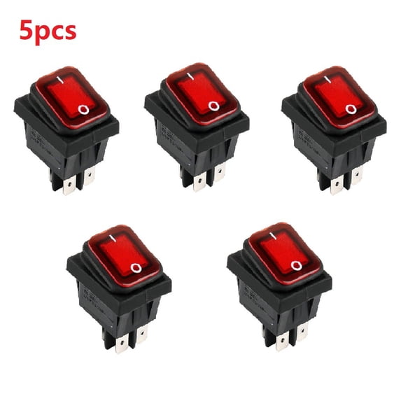 5Pcs 20A Dpst Ip67 30*22Mm Red Rectangle Illuminated On-Off Waterproof ...