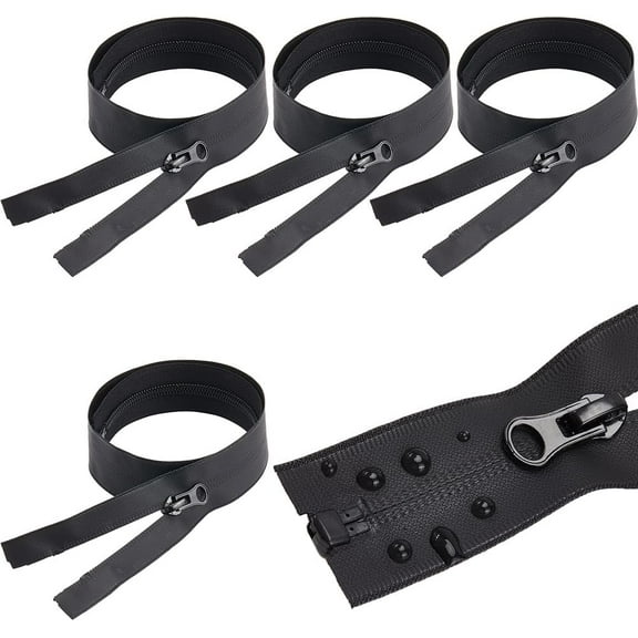 5Pcs 24 Inch Waterproof Zippers Black #5 Nylon Coil Separating Zippers with Zipper Puller Sewer Tailor Tools for Sewing Crafts Clothes Jackets Bags Luggage Down Coats Raincoats Black