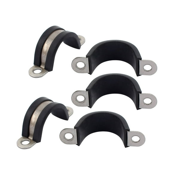 5Pcs 25mm Dia Rubber Lined U Shaped Stainless Steel Hose Pipe Clips Clamp Cable