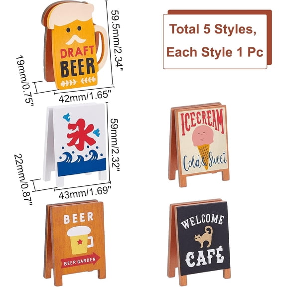 5Pcs 2Styles Wooden Place Card Holder 3D Rectangle and Beer Photo Clip with Word Cute Memo Clip Picture Holder Desk Accessories for Home Office Wedding Party Table Name Decoration
