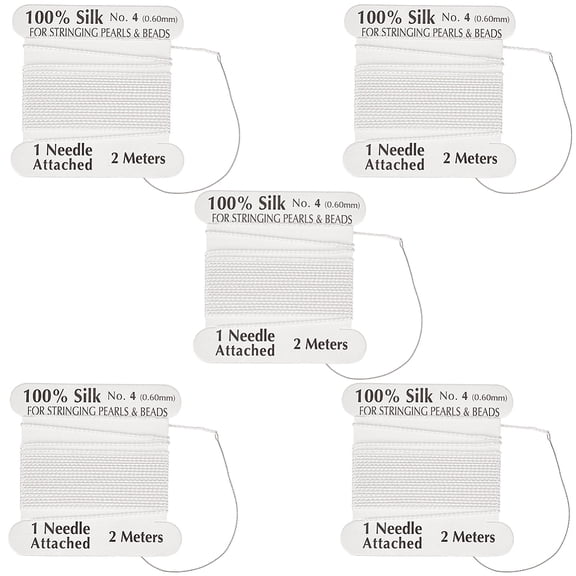 5Pcs 2m x 0.6mm Silk Beading Cord Bead Stringing Silk Thread with Card White Natural Pure Silk Pearls Beads Twist Cords for Jewelry Making