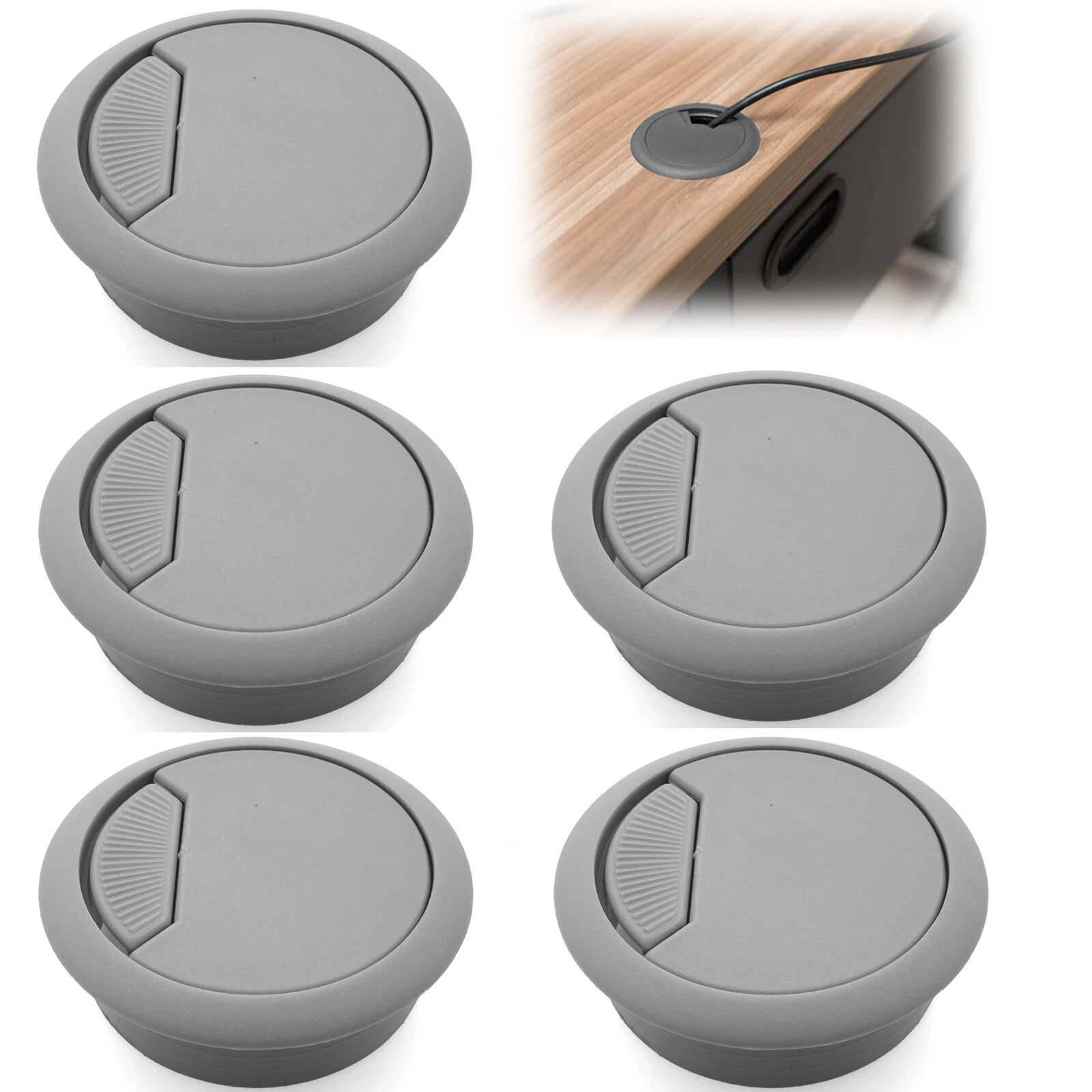 5Pcs 3-1/8" Gray Pc Computer Cord Cable Wire Organizer Hole Cover Desk Grommet