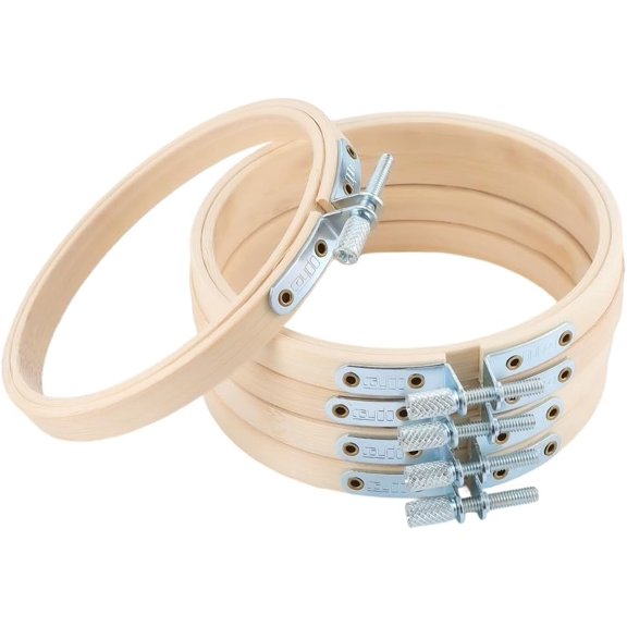 5Pcs 3.1 Inch Bamboo Embroidery Rings Wooden Adjustable Round Circle Stitch Display Frame Ring Hoop Set with Metal Iron Screw