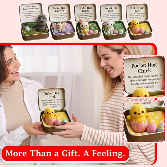 5Pcs 3.94 Inch Easter Pocket Hug Gift Box, Mini Plush Hug in a Box with Message Card, Cute Easter Basket Stuffer, Thoughtful Easter Gifts