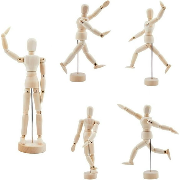 5Pcs 3 Sizes Model Wood Male Wooden Artists Model Drawing Figure Model Moveable Wooden Manikin with Base and Flexible Body for Drawing The Human Figure Home Decoration colorful