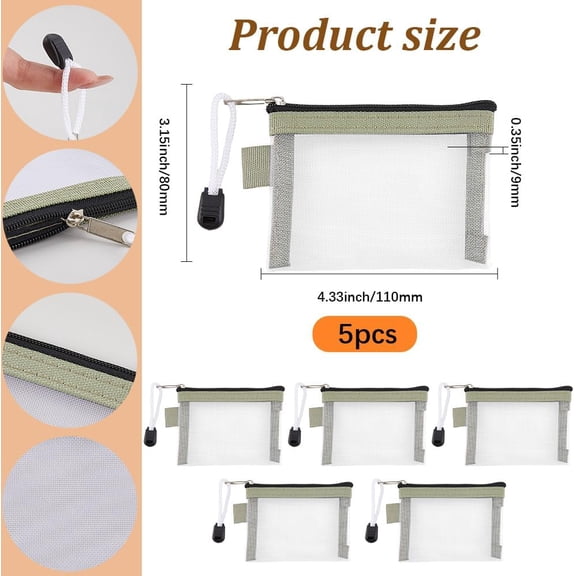 5Pcs 3 x 4.5 Inch Mesh Beauty Bag Mesh Zipper Pouches Bags Small Nylon Mini Portable Makeup Cosmetic Toiletry Organizer Case Key Holder for Purse Beauty Home Office Lipstick Brushes Travel