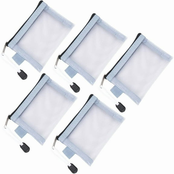 5Pcs 3 x 4.5 Inch Mini Mesh Pouches with Zipper Mesh Makeup Bags Small Nylon Portable Cosmetic Toiletry Bag Organizer Key Holder for Purse Home Office Lipstick Brushes Coin Travel Sky Blue DIY