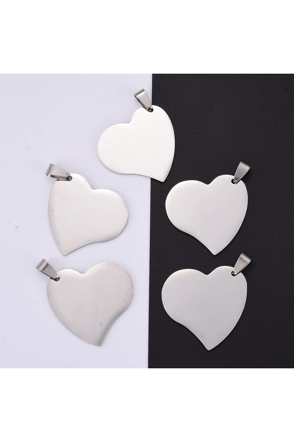 5Pcs 304 Stainless Steel Flat Heart Blank Stamping Tag Pendants Tiny Heart Blank Charms 32x33x1.8mm Metal Heart Pendants Stainless Steel Color for Jewelry Making and Craft Projects Silver
