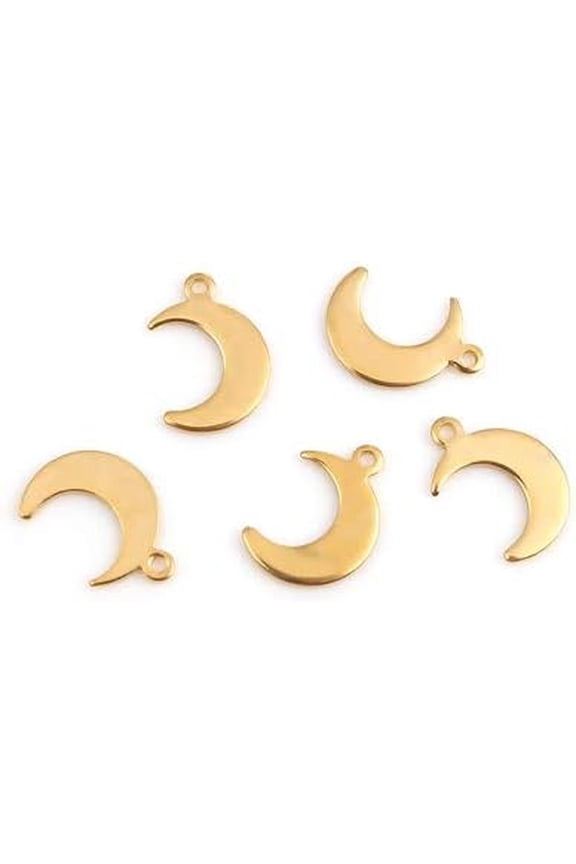 5Pcs 304 Stainless Steel Pendants Pendant Charm with Stamping Blank Tag Golden Moon Metal Charms Pendant for Women Birthday Festival Elegant Gifts Personalized Jewelry 16x11x1.8mm Hole: 1.5mm
