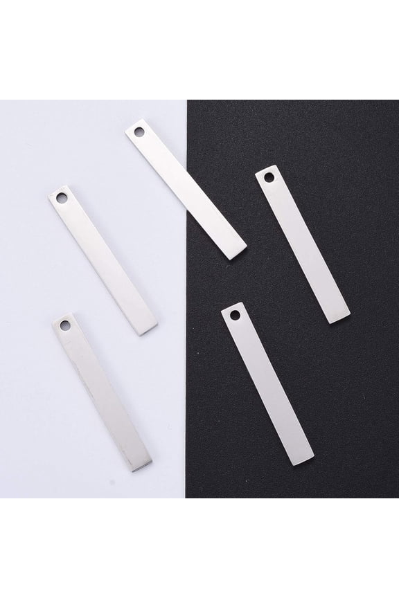 5Pcs 304 Stainless Steel Rectangle Bar Engraving Blanks Metal Stamping Blank Long Solid Bar Pendants 35x5x1.8mm Four Sides Engraved Rectangle Pendants Stainless Steel Color for Crafting diy