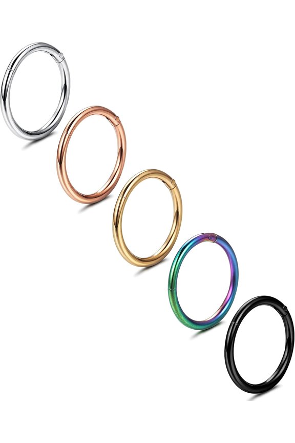5Pcs 316L Surgical Steel Septum Rings Nose Rings Hoop 16G Hinged Clicker Hoop Nose Rings for Women Men Cartilage Hoop Earring Lip Helix Rook Tragus Conch Septum Nose Piercing Jewelry
