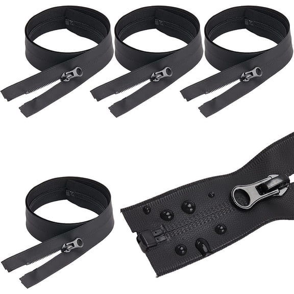 5Pcs 35.4 Inch Waterproof Separating Zippers Bulk Black Nylon Heavy Duty Coil Molded Sewing Replacement Zipper with Pullers