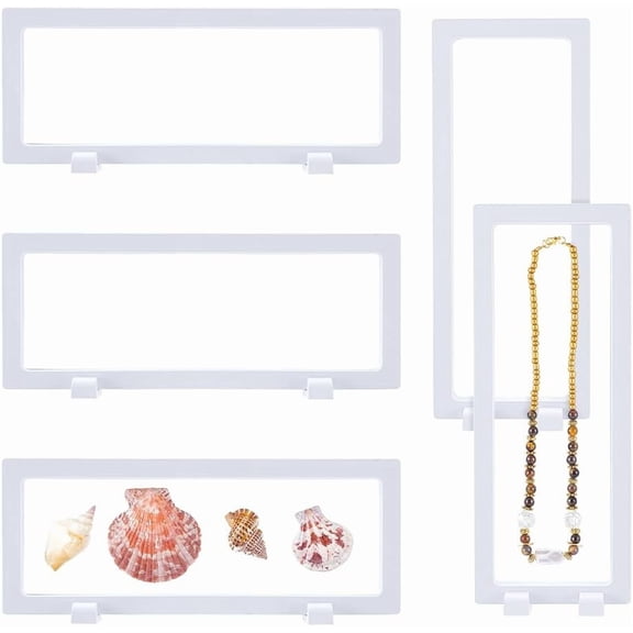 5Pcs 3D Floating Display Case 9.06"x3.54"x0.81" White Coin Display Case Transparent Film Storage Box Case Frame Holder Stands for Shell Jewelry Challenge Coin Pin Commemorative Medal