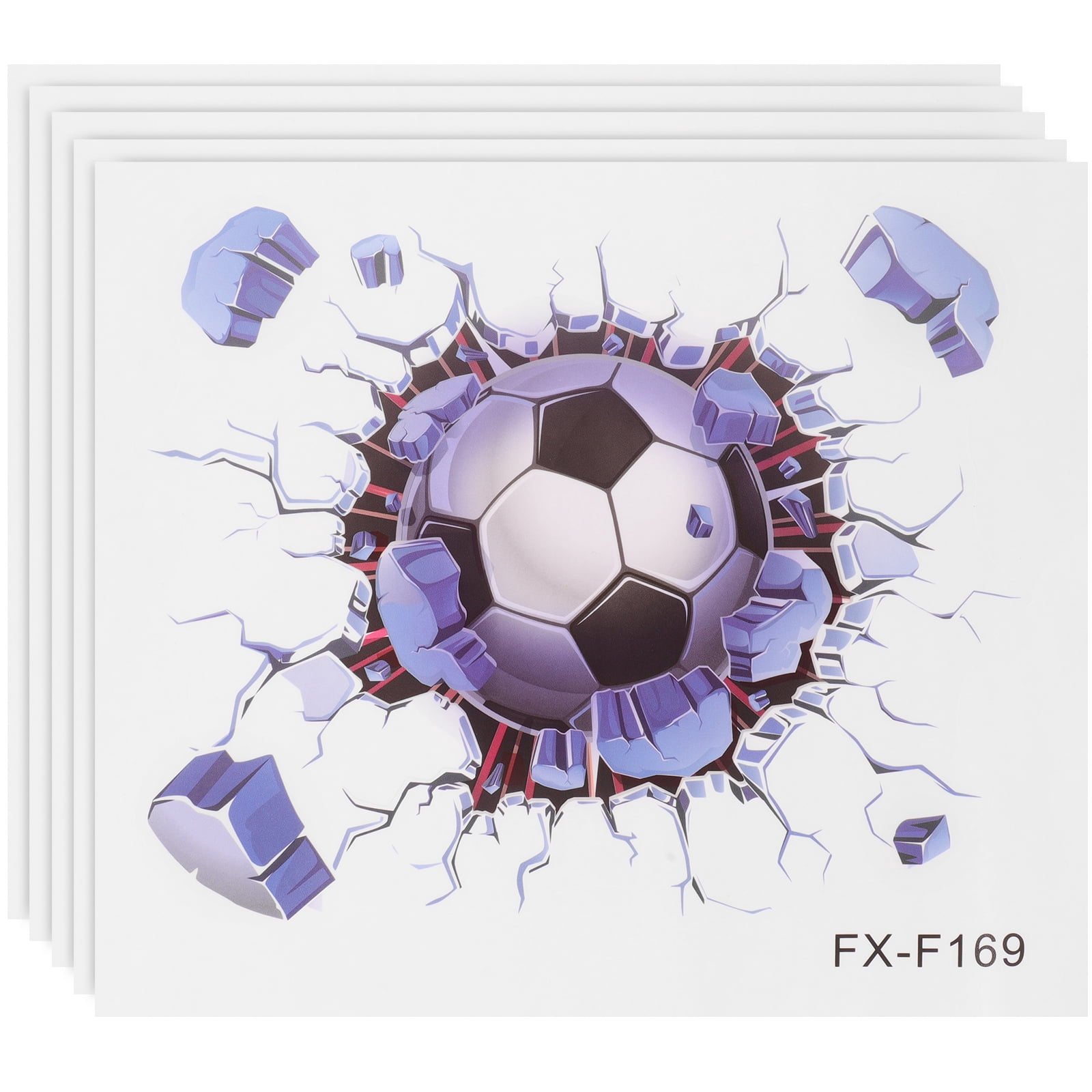 5Pcs 3D Football Broken Wall Stickers Broken Wall Football Stickers for