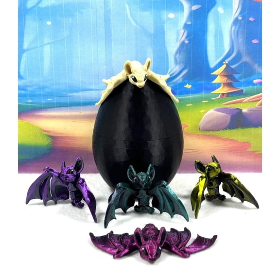 5Pcs 3D Printed Bat with Eggs, 3D Printed Egg, Articulated Fidget Toys for Halloween Decor, Colorful Articulated Bats Party Decorations