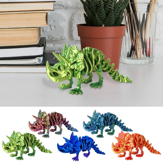 5Pcs 3D Printed Dinosaur Under $5! Yannianjz 3D Printed Dinosaur Skull with Moveable Joints, Fidget Toys for Adults Stress and Anxiety Relief, Dinosaur Skeleton Model for Desk Decor, Four Colors