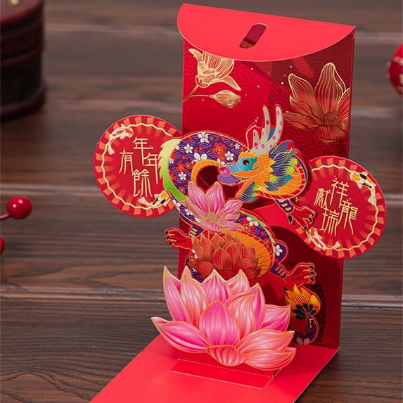 5Pcs 3D Red Envelope For Chinese New Year! Werulen 2026 Chinese New Year Red Envelopes, 3D Dragon Design Money Envelopes, Traditional Lunar New Year Gift for Family and Friends, Festive Cash Gifts