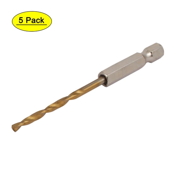 5Pcs 3mm Drilling Dia 1/4-inch Hex Shank 60mm Length HSS Twist Drill Bit