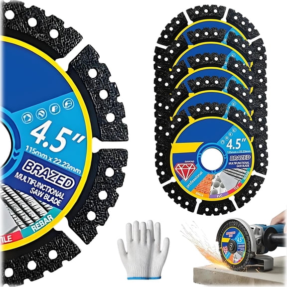 5Pcs 4.5" Multi-Material Diamond Blade - Zero Compromise, Max Durability, Diamond Saw Blades, Heavy Duty Angle Grinder Disc for Cutting Marble/Quartz/Stone/Tile/Metal/Plastic (5Pcs)