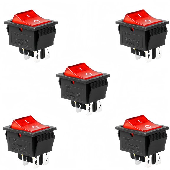 5Pcs 4-Pin DPST Rocker Switch with LED Indicator for Household and Industrial Use