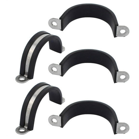 5Pcs 40mm Dia Rubber Lined U Shaped Stainless Steel Pipe Clips Hose Tube Clamp