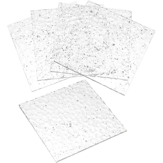 5Pcs 4x4 Inch Square Mosaic Glass Sheets Clear Textured Stained Glass Sheets Water Ripple Glass Sheets DIY for Cathedral Glass Mosaic Tiles DIY for Crafts Art Glass