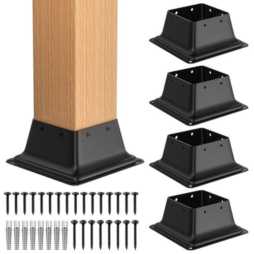 5Pcs 4x4 Post Base , Internal 3.6"x3.6" Heavy Duty Powder-Coated Steel Post Bracket Fit for Standard Wood Post Anchor, Decking Post Base for Deck Porch Handrail Railing Support with Screws