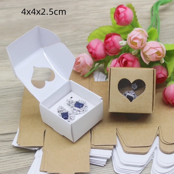 5Pcs 4x4x2.5cm-9x9x4cm Heart Shape Paper Window Gifts Package Box White/Kraft Color Candy Wedding Jewelry Wrapping Plane Box 4x4x2.5cm kraft 5pcs box