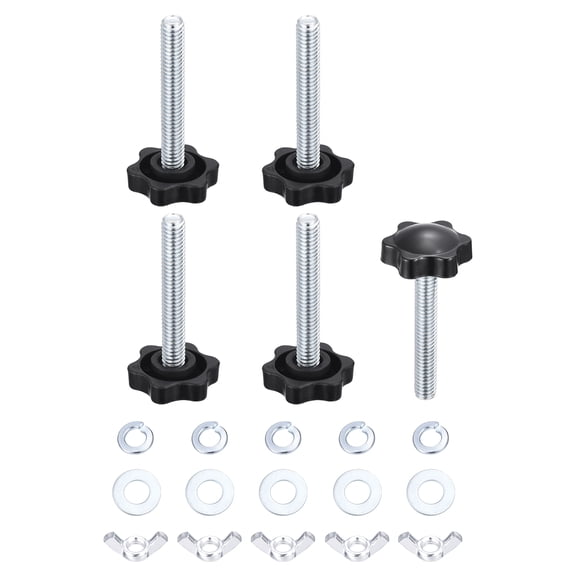 5Pcs 5/16"-18 Star Knobs,Plastic Thread Knob W/ T-Nuts & Washers Kit,1.3" Head 2.0" Stud Clamping Knobs Screw Hand Tightening Replacement for Industrial Furniture Tools