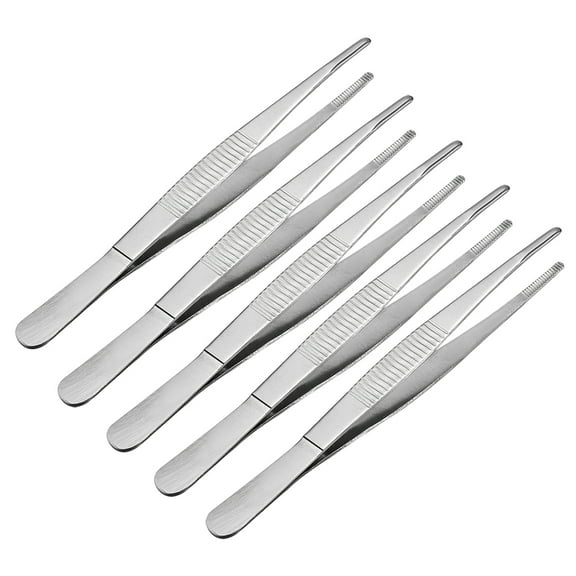 5Pcs 5.5-inch Stainless Steel Straight Blunt Tweezers Serrated Tip
