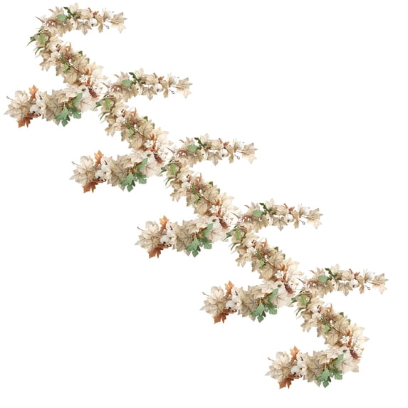 5Pcs 5.7Ft Maple Leaf Artificial Maple Leaf for Outdoor, Fall Garland for Mantle Maple Leaves Garland Halloween Thanksgiving Table Centerpiece Autumn Decorations for Home Porch