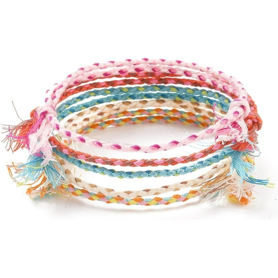 5Pcs 5 Color Macrame Cotton Cord Bracelets Set Friendship Stackable Bracelets for Women Mixed Color Inner Diameter: 1-3/4~3-1/4 inch(4.5~8.1cm) 1Pc/color