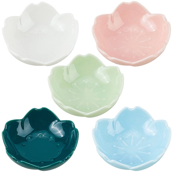 5Pcs 5 Colors Ceramic Dipping Bowls Sakura Shape Seasoning Dish for Kitchen Home Restaurant Mixed Color 70x71x28mm 1pc/color for making