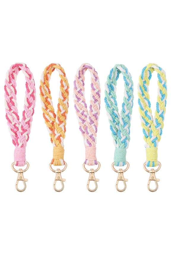 5Pcs 5 Colors Handmade Macrame Cotton Wristlet Bracelet Keychain Pendant Decoration for Luggage Keychain Backpack Decoration Mixed Color