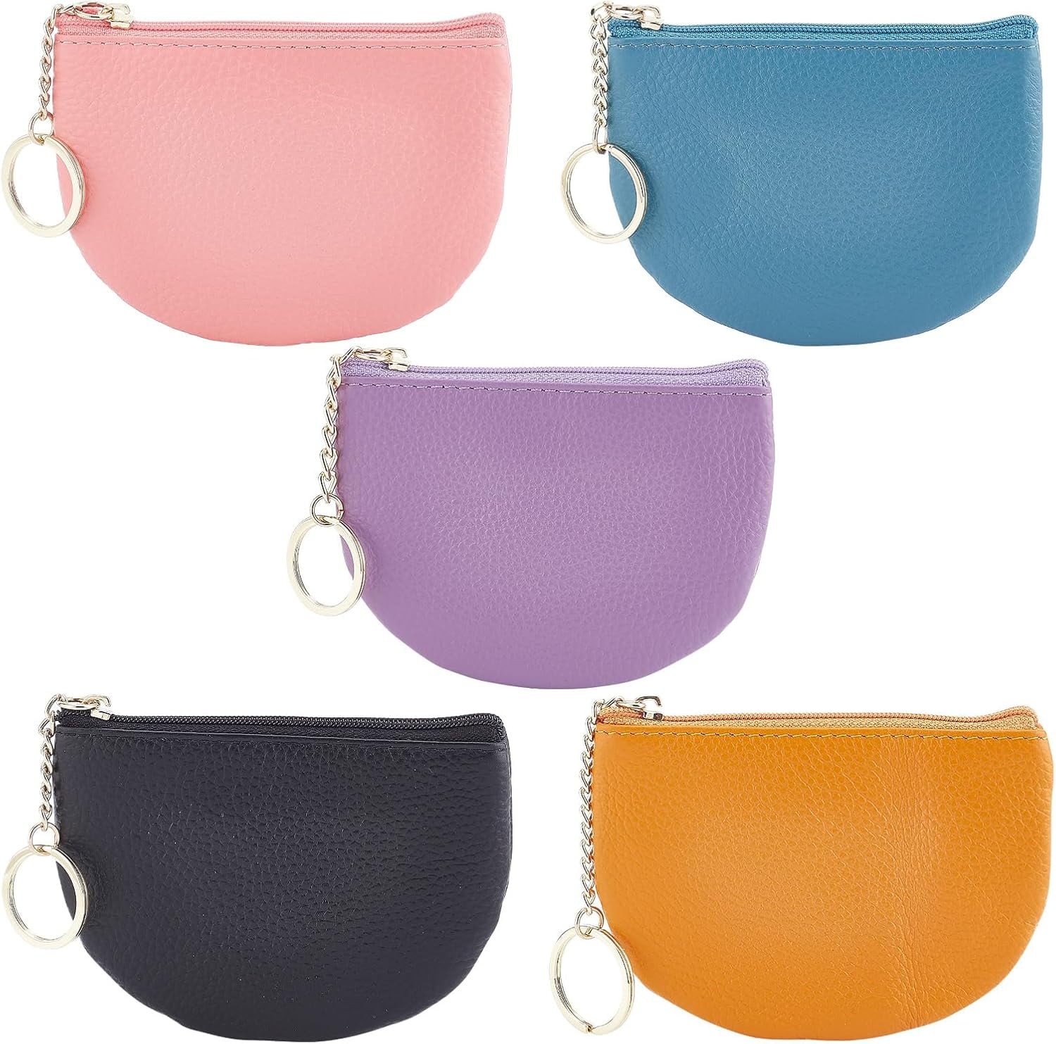 5Pcs 5 Colors Imitation Leather Coin Purse for Women Keychain Wallet with Alloy Split Key Ring Mixed Color 17.5cm 1pc/color