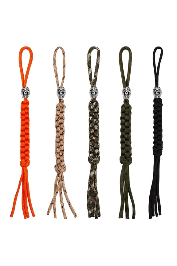 5Pcs 5 Colors Knife Lanyards with Beads Paracords Lanyard Zipper Pull Bead Keychain 9.06inch Length