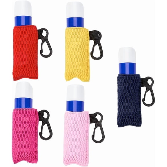 5Pcs 5 Colors Lip Balm Sleeve Lippie Holder Keychain Silk Elastic Portable Tight Knit Clip on Chapstick Lipstick Gloss Pouch Sleeves with Black Plastic Key Clasps for Women 23 x 1.1 Inch Mixed Color