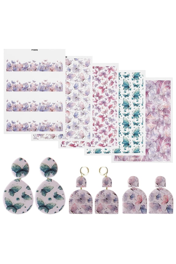 5Pcs 5 Colors Polymer Clay Earrings Water Transfer Paper Clay Pendant Decoration Water Soluble Stickers Mixed Color 138x95mm 1pc/color DIY