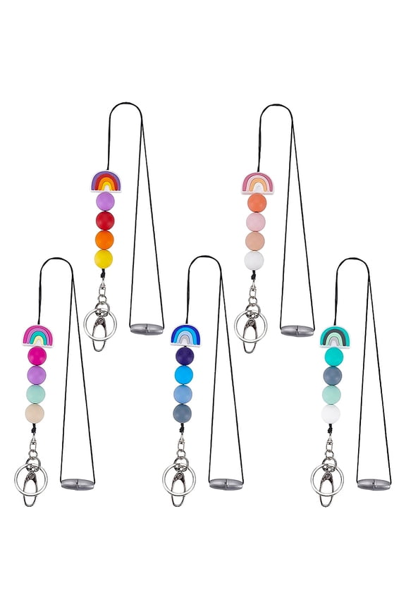 5Pcs 5 Colors Rainbow Silicone Keychain with Alloy Swivel Hook Iron Clasps 304 Stainless Steel Split Key Rings and Plastic Breakaway Clasps diy