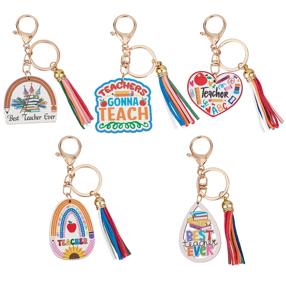 5Pcs 5 Colors Teachers' Day Wooden Keychains Bag Purse Decorations Word ...