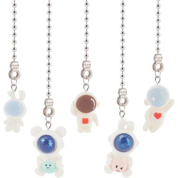 5Pcs 5 Style Astronaut Resin Ceiling Fan Pull Chain Extenders with 304 Stainless Steel Ball Chains Mixed Color 343~357mm pendant: 29~38mm