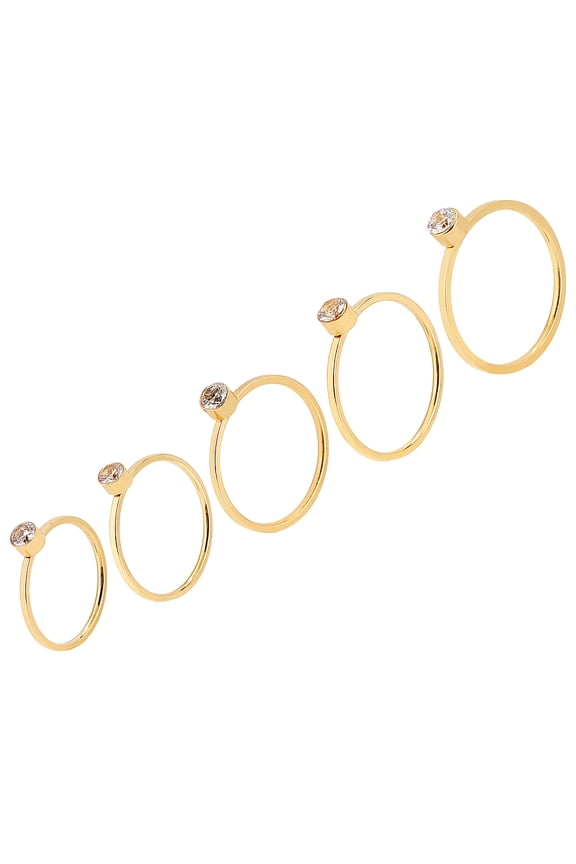 5Pcs 5 Style Flat Round Rhinestone Finger Rings Ion Plating(IP) 304 Stainless Steel Thin Finger Rings for Women Golden for DIY