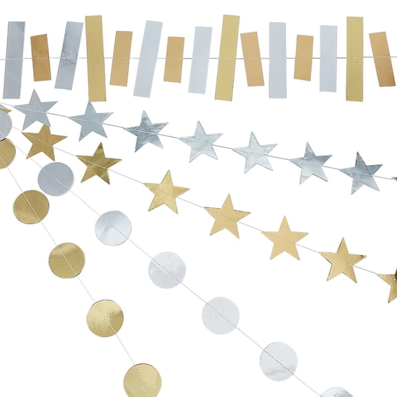 5Pcs 5 Style Paper Garlands Glitter Circle Dot Star Strip Hanging Streamer for Festive Party Decoration Mixed Color 2000mm 1pc/style diy