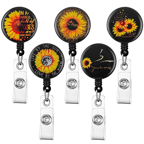5Pcs 5 Style Plastic Retractable Badge Reel Card Holders with Platinum Snap Buttons ID Badge Holder Retractable for Nurses
