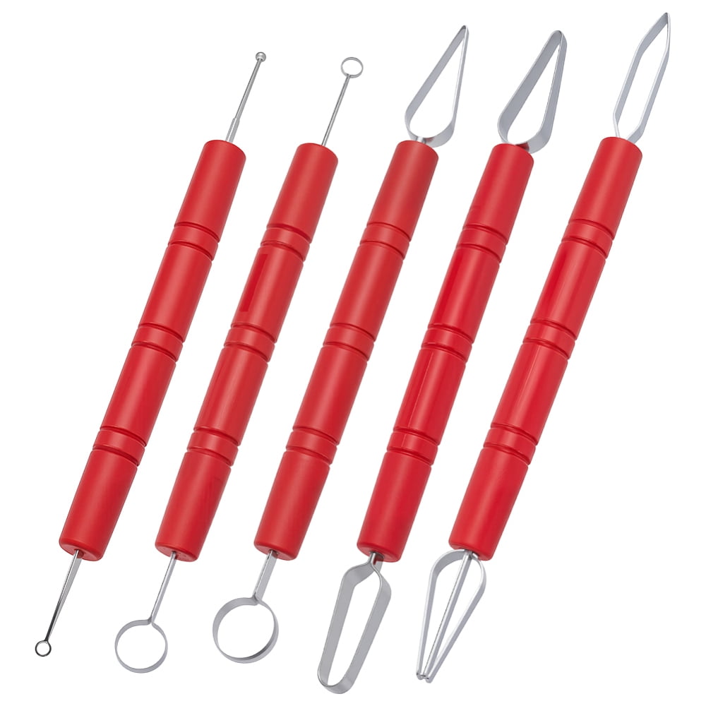 5Pcs 5 Styles 420 Stainless Steel Clay Sculpting Tool with Plastic Handle Carving Pen for Clay Craft Red 160~175x11.5~12mm 1pc/style