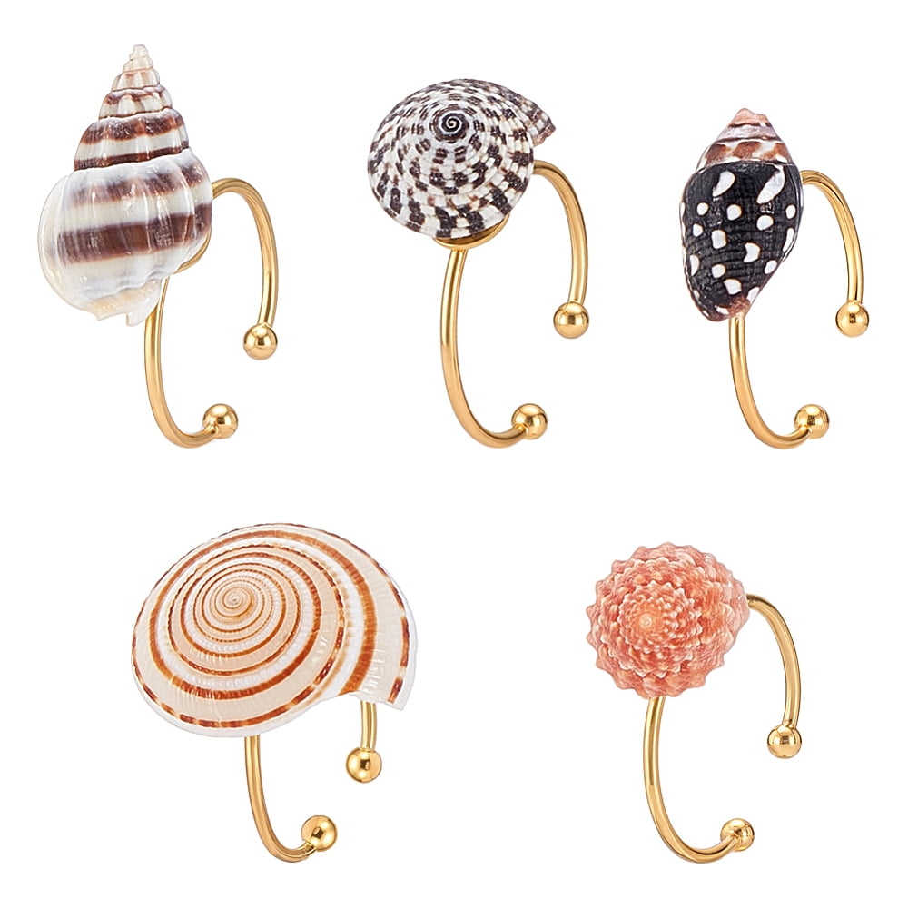 5Pcs 5 Styles Adjustable Conch Shell Brass Cuff Rings Golden Mixed ...